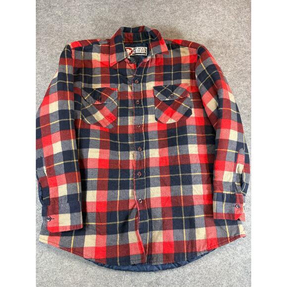 VINTAGE Sports Afield Shirt Mens Large Red Plaid Flannel Quilted Shacket Retro - Picture 1 of 5